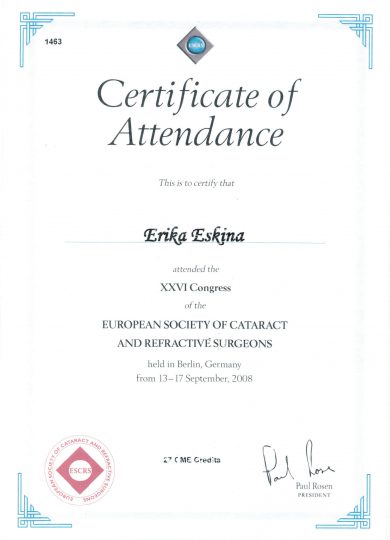 Сертификат ESCRS 2008