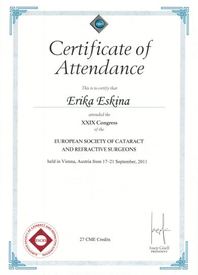 Сертификат ESCRS 2011