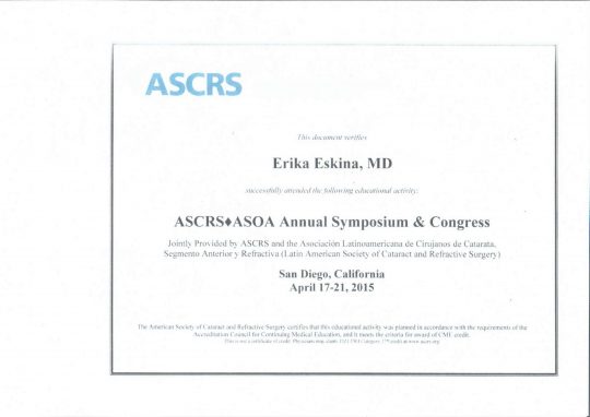 Сертификат ASCRS 2015