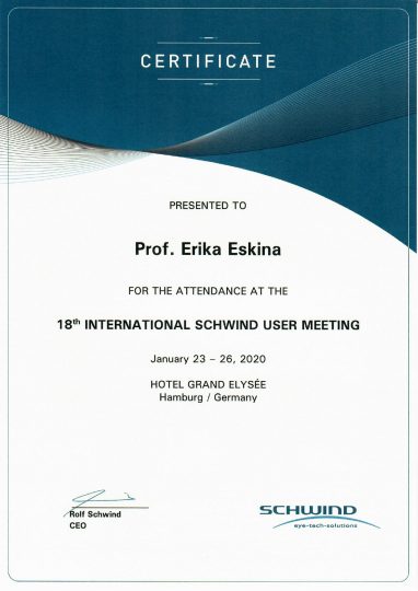 Сертификат Schwind User Meeting 2020