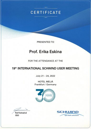 Сертификат Schwind User Meeting 2022
